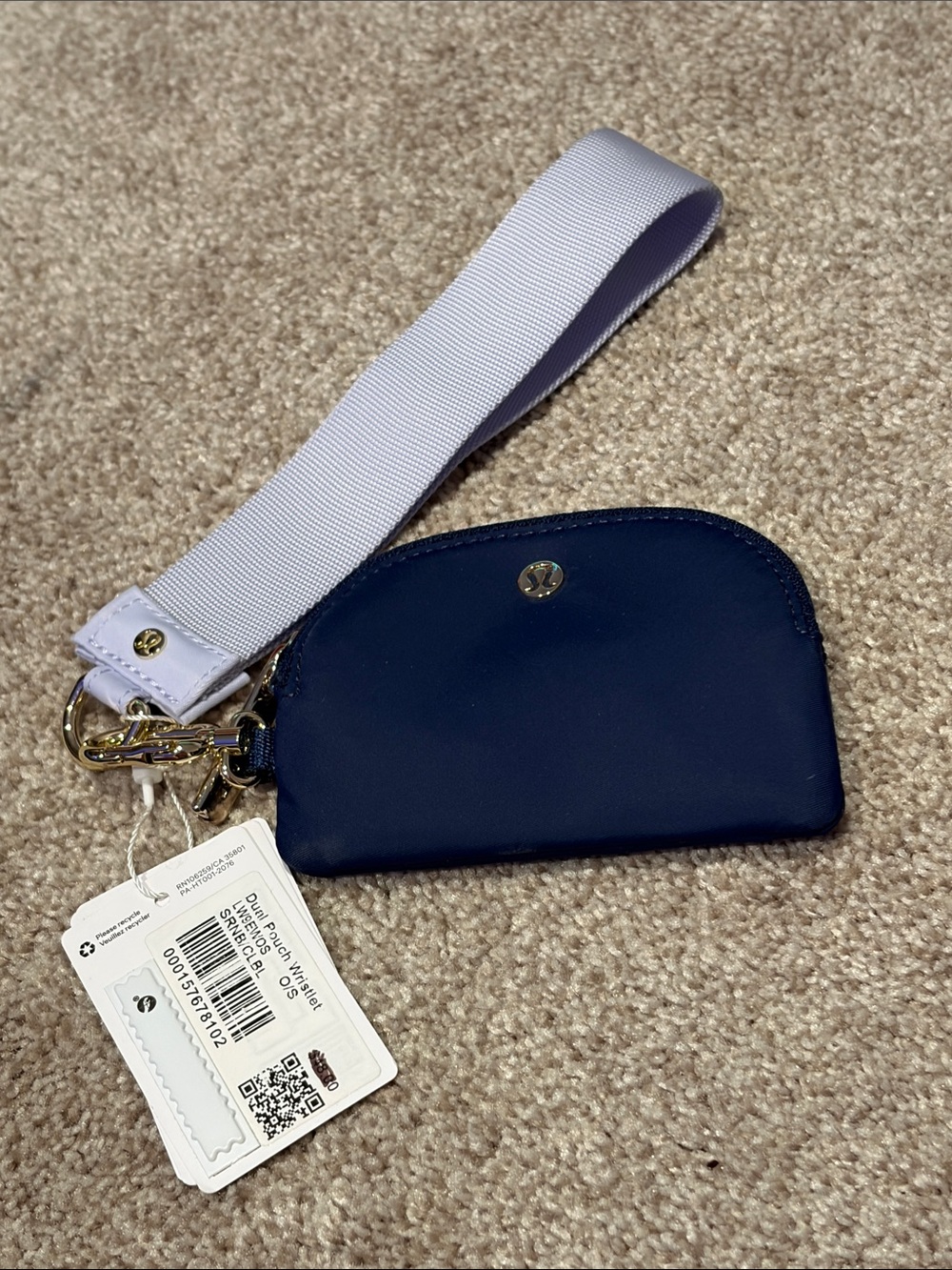 NWT Lululemon Dual Pouch Wristlet Navy Blue / Light Purple Strap